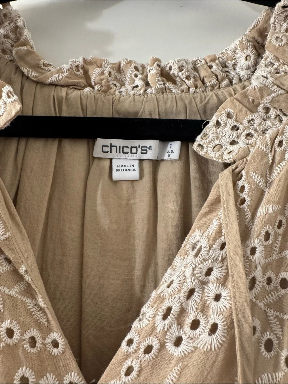 Chico's Beige Eyelet Tiered Midi Dress